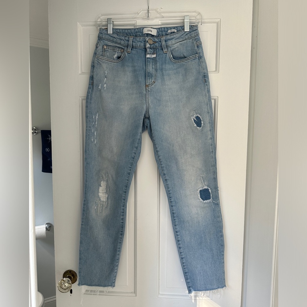 CLOSED Baker Light Wash Distressed Ripped Skinny Denim Patchwork Jeans, Size 28